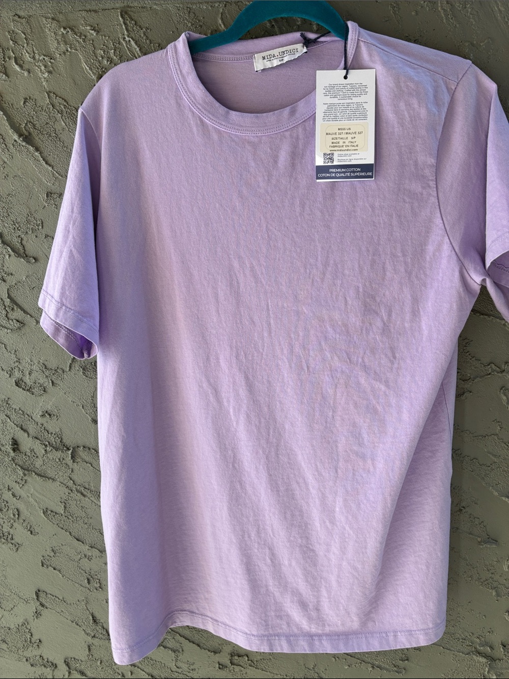 Mida Undici Florence Italy 100% Cotton Lilac Short Sleeve Tee Sz S NWT
